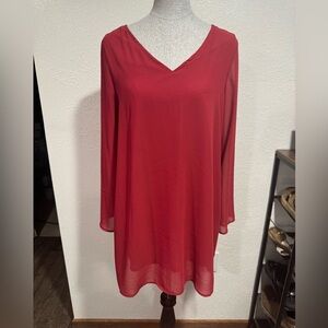 Womens Japna- Size L Wine Colored Vneck Tunic Dress Elegant V-Neck Dress